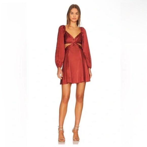 ASTR THE LABEL | NEW! Anamaria Copper Satin Cutout Minu Dress Women’s Size Large - Picture 1 of 15
